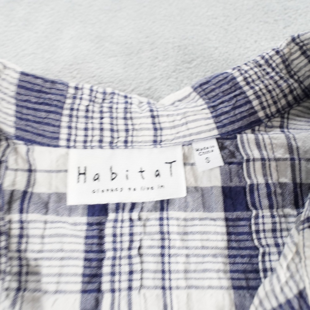 Habitat Plaid Button Up Shirt Women S Blue Crinkle Relaxed Pocket Cotton Stretch - Picture 5 of 13